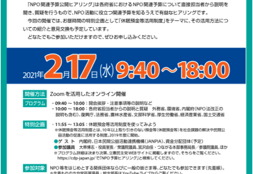 【広報】NPO関連予算公開ヒヤリング　オンライン開催　2月17日9：40～